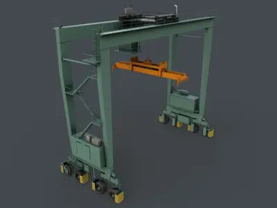 PBR Rubber Tyred Gantry Crane RTG V2 - Green Light Low-poly 3D model
