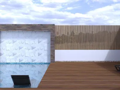  Modern exterior project with pool and waterfall 3D model