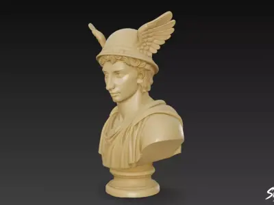 Greek God Hermes Bust Low-poly 3D model