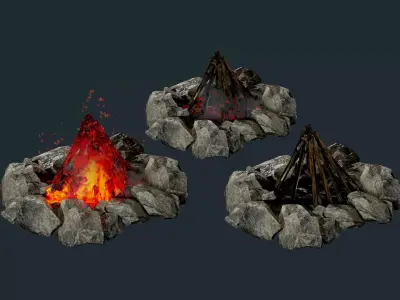 Camp Fire Pit Pack 02 Game Ready Low-poly 3D model