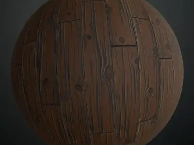 Stylized Dark Hand-Painted Wood Planks PBR Texture