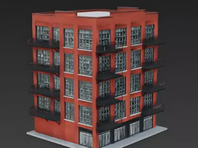 Modern Industrial Brick Loft Building 3D Model Low-poly 3D model