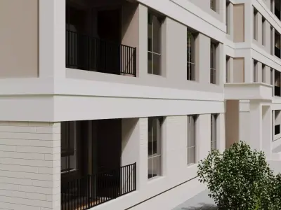 Modern Residential Apartment Building 4 Floor Exterior 3D model