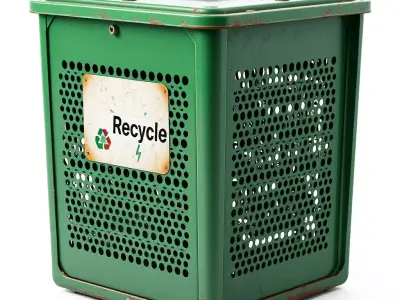 Weathered Green Perforated Recycle Bin Low-poly 3D model