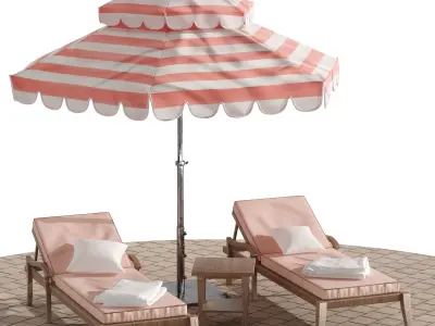 Beach lounge outdoor set 9 3D model
