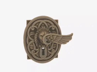 3D Brass Bank Entrance Handle Ornate Backplate and Antique 3D model