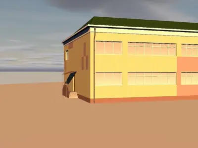 Warehouse school building Low-poly 3D model