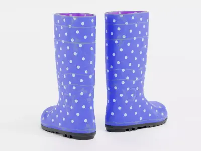 Rubber Gum Boots V4 - Blue Polka Dot Rain Boots 3D model