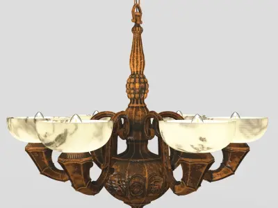 Arts and Crafts Antique 6 Light Copper Chandelier PBR 3D model
