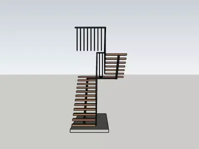 Modern Wooden Staircase with Metal Railing  Free 3D model