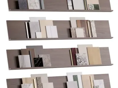 Shelves with compositions of samples of finishing materials 3D model