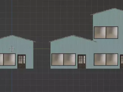 low poly house set of buildings with windows and doors Free low-poly 3D model