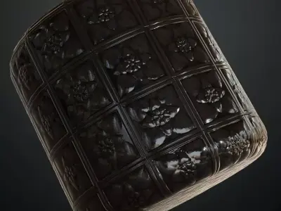 Victorian Embossed Glossy Black Floral Tiles PBR Seamless Texture