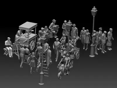 townspeople bronze statue of group of people 3D print model