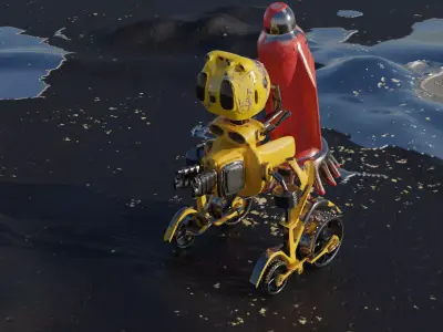 Rob-Evelin robot riding bike in desert 3D model