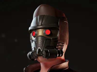 Futuristic Sci Fi Helmet with Gas Mask  Glowing Red Eyes 3D model