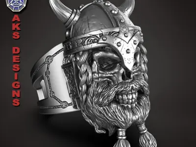  skull Ring jewelry Ancient viking warrior v1 3D print model