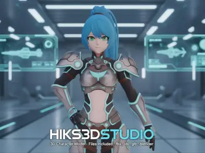 Stylized Sci-Fi Anime Female Character  Game-Ready 3D Model PBR Low-poly 3D model