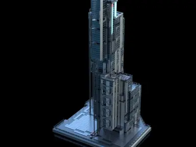 Futuristic Future Modern City Building Skyscraper 06 Low-poly 3D model