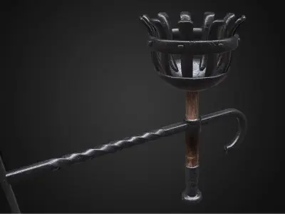 Torch iron candle holder with handle Low-poly 3D model