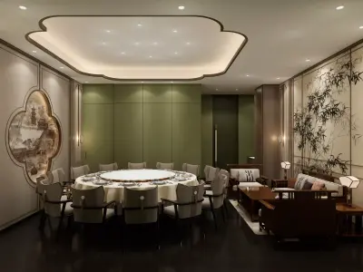 Private dining rooms in a Chinese restaurant 3D model