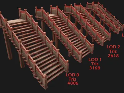 Wooden Staircase Medieval Low-poly 3D model