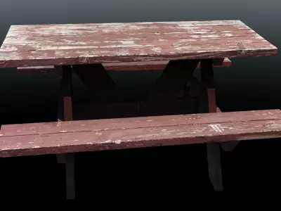 Weathered Picnic Table - High Fidelity Low-poly 3D model