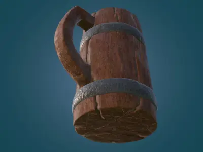 Stylized Wooden Cup PBR low poly game ready Free low-poly 3D model