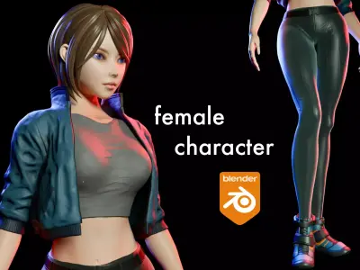 original 3D model cyberpunk-style woman Low-poly 3D model