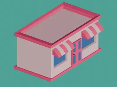 Low poly cartoon shop 3D model Game Ready Low-poly 3D model