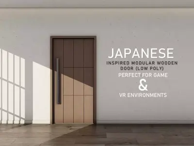 Japanese-Inspired modular Wooden Door 13 Low-poly 3D model