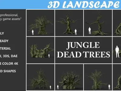 Low poly Mossy Jungle Dead Tree Low-poly 3D model