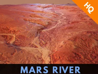 Mars River Desert Terrain Landscape Planet Mountains Aerial  Low-poly 3D model