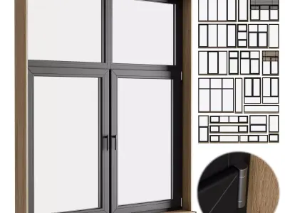 modern windows with Metal Blinds and wooden Low-poly 3D model