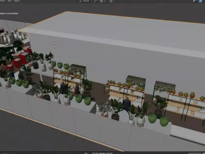 Landscape Showroom with Pots Plants and Pathway 3D model