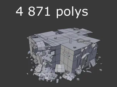 low poly destroyed building 3 Low-poly 3D model