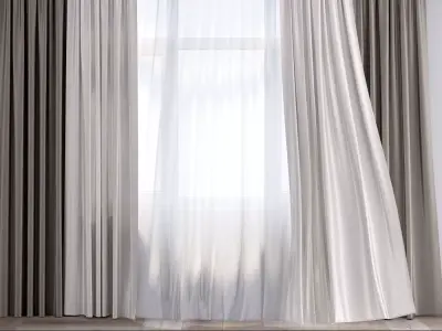 Curtain and tulle in the wind No 2 3D model