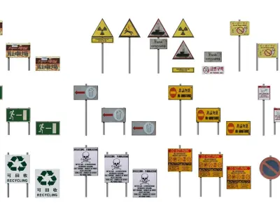 Urban City Sign Pack 4k Low Poly Environment Street Exit Warning Low-poly 3D model