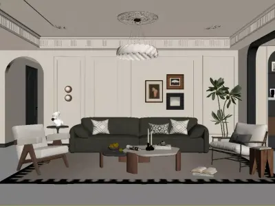 Light French-style living room 3D model