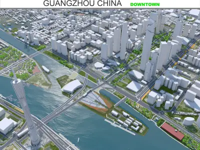 Guangzhou Downtown China  Low-poly 3D model