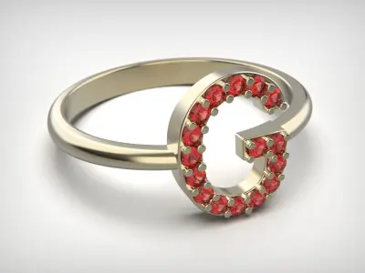 Ring with letter G 3D print model