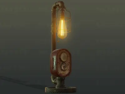 Weathered Steampunk Desk Lamp Low-poly 3D model