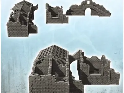 Ruined stone building with arch and frame 34 - Modern WW2 WW1 Wo 3D print model