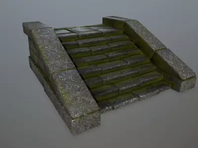 stairs 4 stone wall Low-poly 3D model