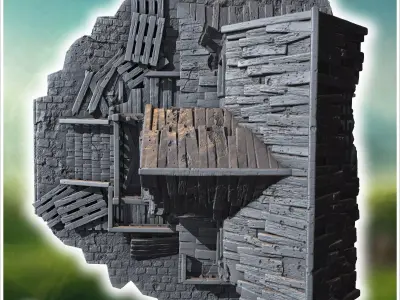 Ruined wooden tavern with broken balconies collapsed porch and d 3D print model