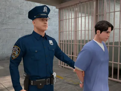  Policeman Escorting Asian Prisoner 