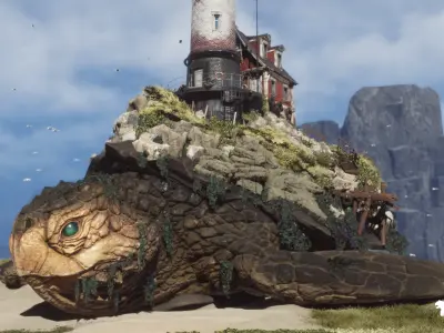 Tortuga Lighthouse Island Low-poly 3D model