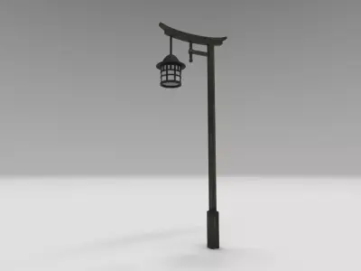 Japanese street wooden lamp Low-poly 3D model
