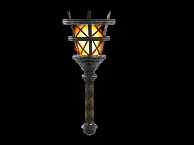 Medieval Fire Torch Game Ready 3D Model 3D model