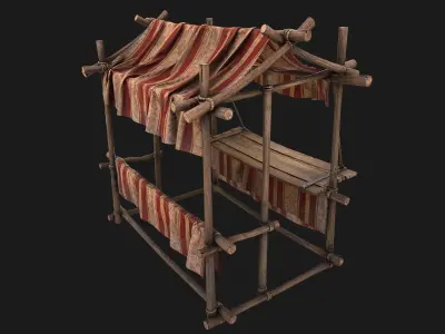 Medieval  Fair Stall Red  Low-poly 3D model